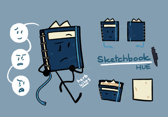 Reference drawing of a navy blue book.